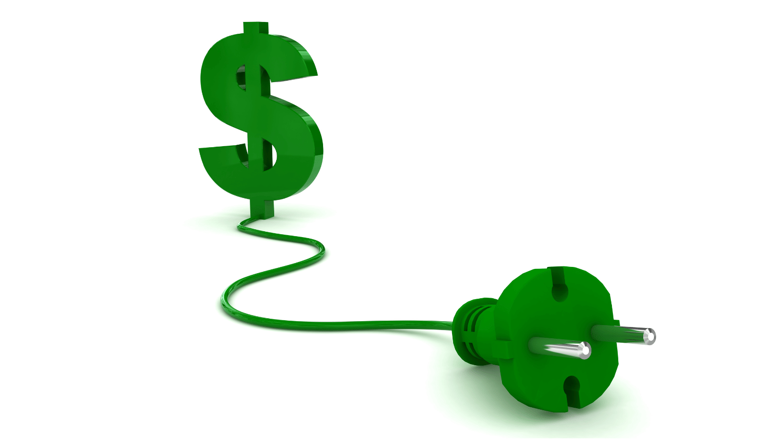Illustration of green dollar sign attached to a green plug and a cord