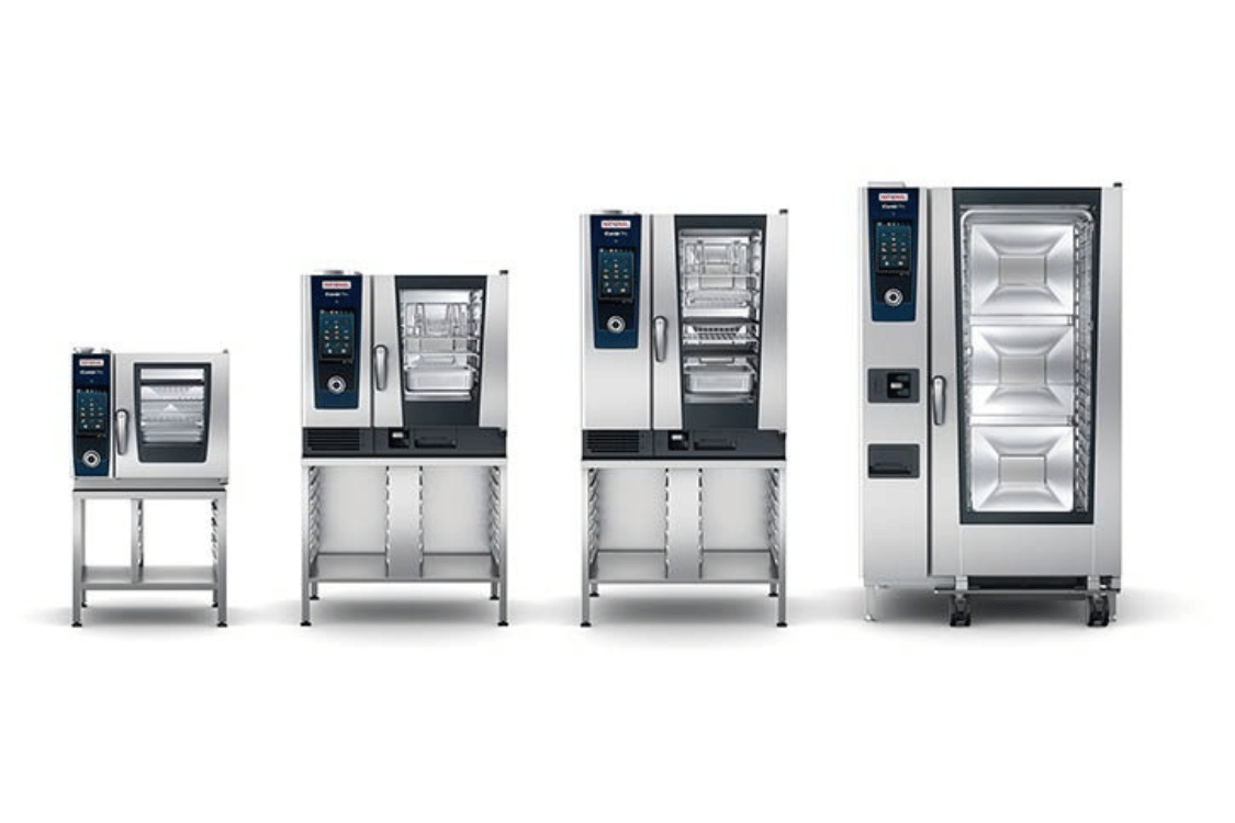 Four RATIONAL ovens from smallest to largest, left to right