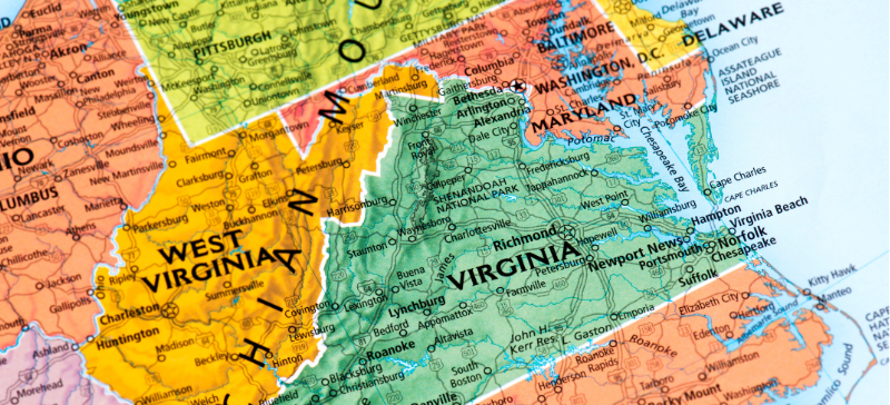 map showing virginia and maryland and west virginia